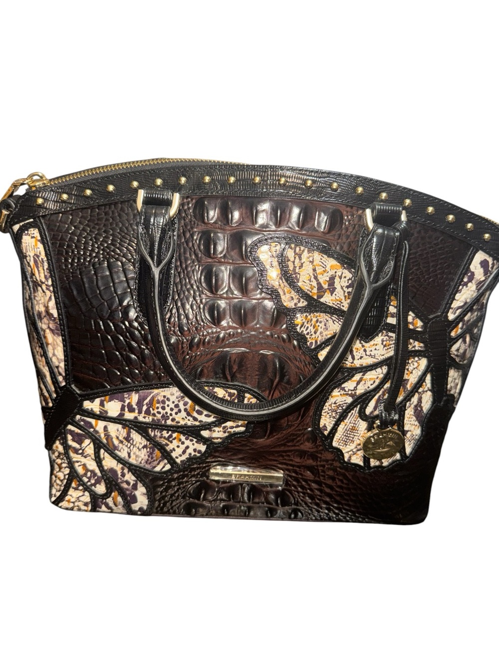 SOLD Brahmin Cocoa Gala Butterfly Limited Edition Leather Satchel Handbag Rare - Picture 6 of 6